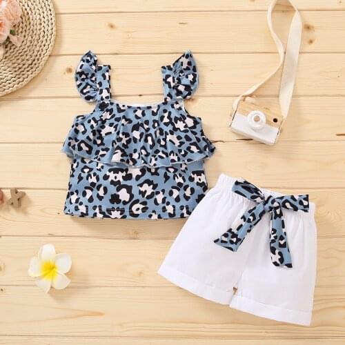 Korean Toddler Girls Outfits Summer Girl Clothes Suit Set New Printed Sling Vest Tops + Shorts 2pcs Baby Kids Children Clothing