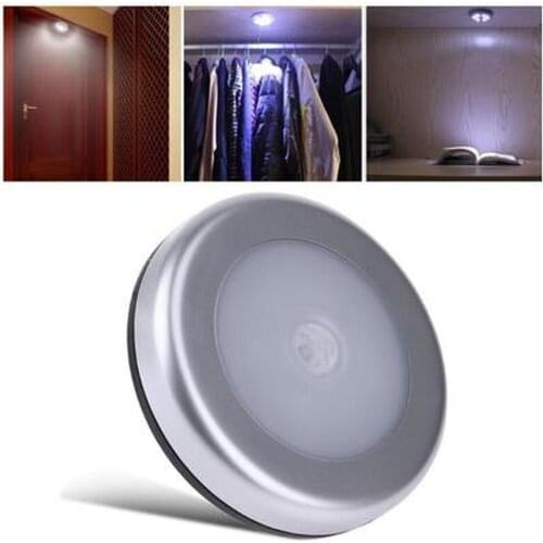 Round Night Light 6LED Bead Sensor PIR Infrared Motion LED Bulb Auto on And Off Closet Battery Power for Wall Lamp Cabinet Stair