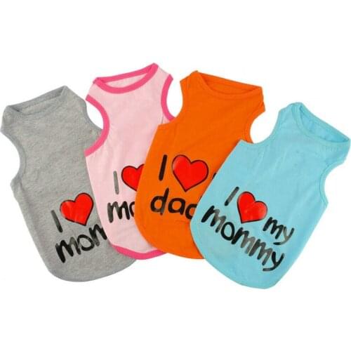 Cute Pet Small Dog Vest I Love Mummy Daddy Pug T- Shirt Clothes Pet Chihuahua Puppy Cat