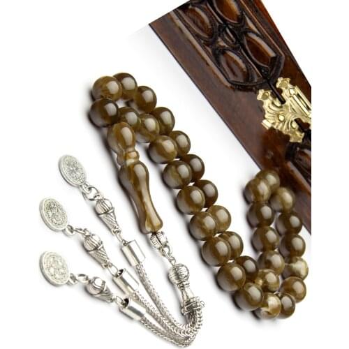 Mens 10mm Dark Green Moire Pine Scented Beirut Drop Amber Prayer Beads 33 Beads Muslim Prayer Rosary