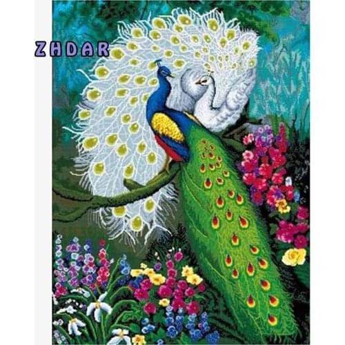 Arrive Quickly Diy Diamond Painting Kit Green And White Two Peacocks Diamond Embroidery Art Decor Russian Overseas Warehouse