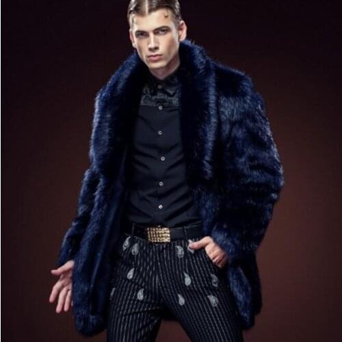 Autumn blue faux mink leather jacket mens winter thicken warm fur leather coat men slim jackets jaqueta de couro fashion B43