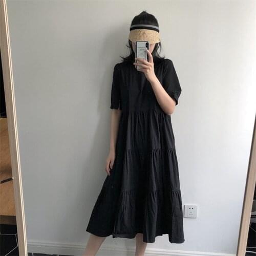 2021 New Summer Fashion Ladies Dress Loose High Quality Women Dresses Solid Color Casual Elegant Cotton Female Dress T139