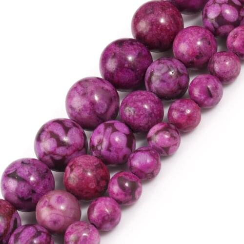Natural Medical Stones Fuchsia Round Loose Maifan Mineral Beads for Jewelry Making DIY Bracelet Accessories 15'' Strand 6/8/10mm