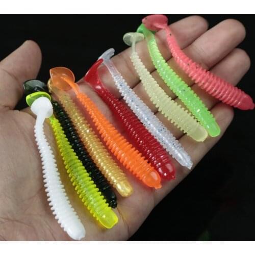 5pcs soft bait Worm Grub T Tail Wobblers Fishing Lure 7cm 6cm 5cm Aritificial Silicone salt Smell Bass Pike Fishing Jigging Bait