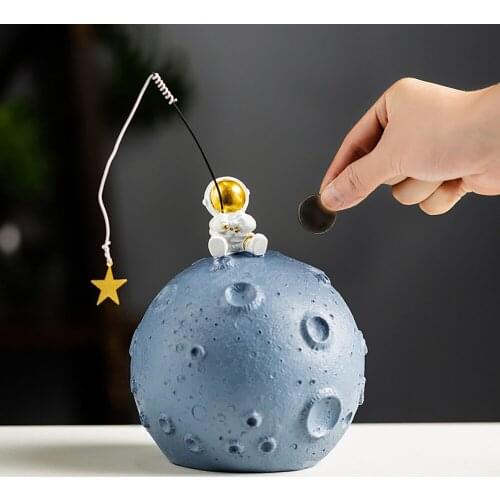 Astronaut Sculpture Statue Piggy Bank Money Storage Box Bedroom Study Decoration Accessories Kids Coin Jar Birthday Gifts