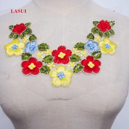 LASUI unique product 21 cm* 14 cm=1 pcs Pretty Color sequined cotton embroidery lace neck 3D flower lace collar 0209