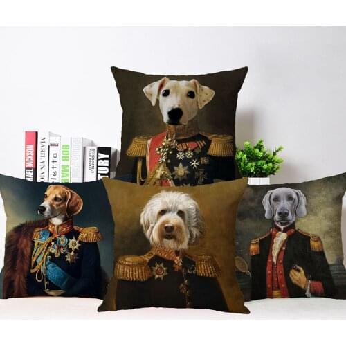 European Retro Paintings Art Pillowcase Decoration Dog Animals Sofa Cushion Cover 45X45cm Decorative Pillow Case