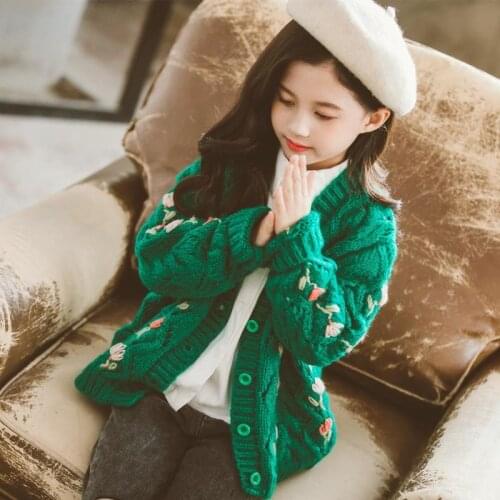 2021 Autumn Girls Fashion Flower Sweaters Baby Kids Children Kintting Cardigan Two Colors
