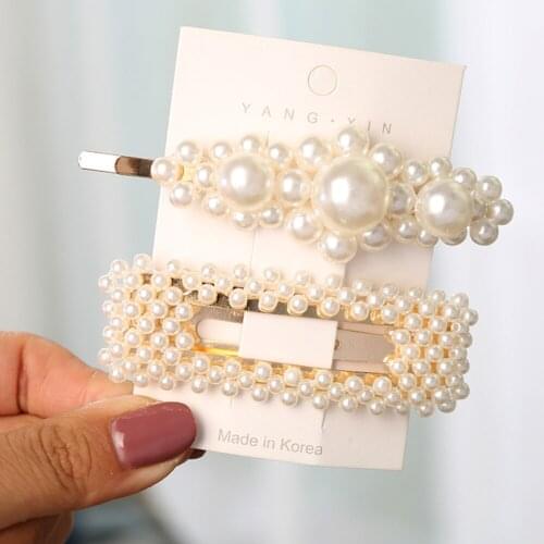 1/2pcs Fashion Pearl Imitation Beads Hair Clip For Women Barrette Handmade Pearl Flower Stick Hairpin Hair Styling Accessories