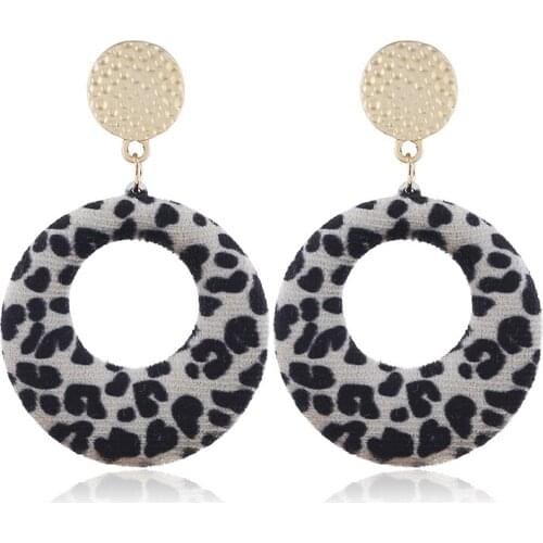 New Imitation Flannel Round Geometric Leopard Dangle Earrings For Women Statement Trend Jewelry Gifts Boucle D'oreille AE792
