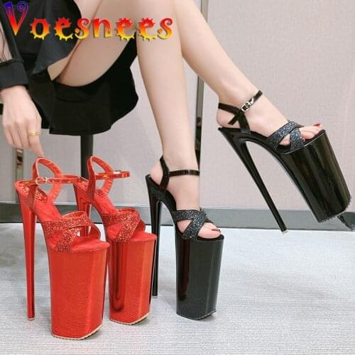 Voesnees Women Shoes 2021 New Brand Sequined Cloth 26cm Super High Heels Waterproof Platform Sandals Open Toe Sexy Ladies Shoes