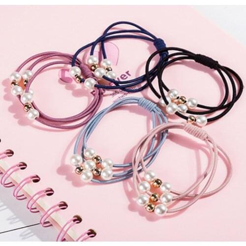 3Pcs Woman Pearl Hair Ties Fashion Korean Style Hairband Scrunchies Girls Ponytail Holders Rubber Band Hair Accessories