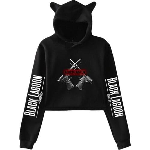 Black Lagoon Cat Ear Hoodies Women Long Sleeve Hooded Crop Sweatshirts Anime Hot Sale Casual Streetwear Clothes Tops