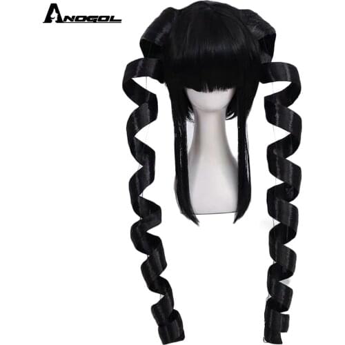ANOGOL Danganronpa Celestia Ludenberg High Temperature Fiber Long Black Synthetic Cosplay Wig for Women Halloween Costume Party