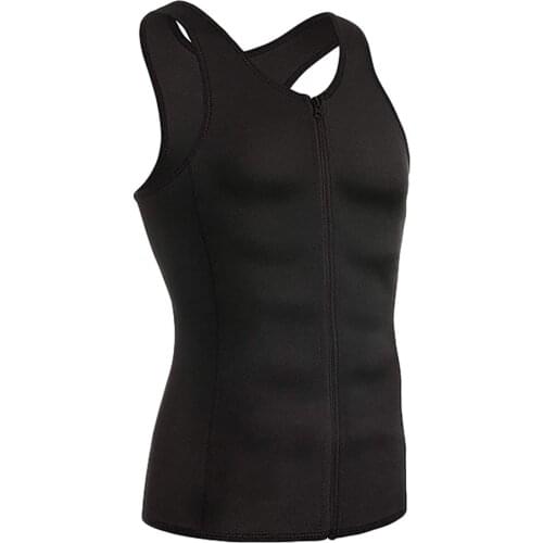 Mens Sweat Sauna Vest with Zipper Waist Muscles Trainer Bodysuits Weight Loss Workout Sports Vest Gym Fitness Body Shaper Top