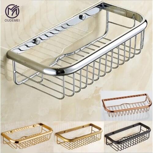 Bathroom Shelf Gold Square Shelf Caddy Bathroom Space Brass Shower Storage Basket Shampoo Holder