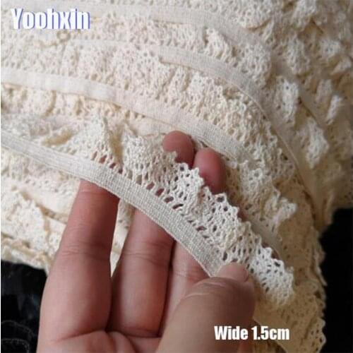 1.5cm Wide New cotton embroidery flower lace collar Fabric Sewing Applique DIY fringe ribbon trim tassel dress guipure decor