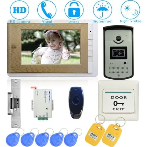 1 set) 7 Inch Video Doorphone Door Bell Home Intercom system Color Monitor Access Control Exit button Remote Unlock RFID key
