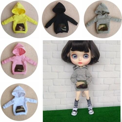 1PCS Sport Casual Long T-shirt Hoodie with Cap for Blyth Licca Azone Kurhn 1/6 Dolls Accessories Fleece clothes