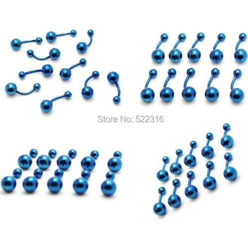 10pcs stainless steel anodized blue color belly ring plain ball navel bar bell button rings Body Piercing Jewelry