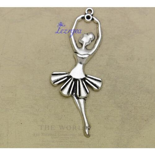 10pcs/lot--61x24mm, Ballerina chams, Antique silver plated Ballet Dancing Girl charms,DIY supplies, Jewelry accessories