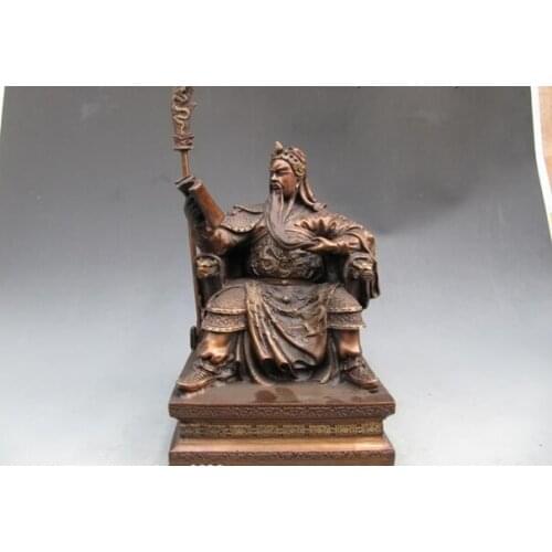 150401 S0756 China Folk refined craftwork Pure Bronze Sit Guan Gong Read Book general warrior