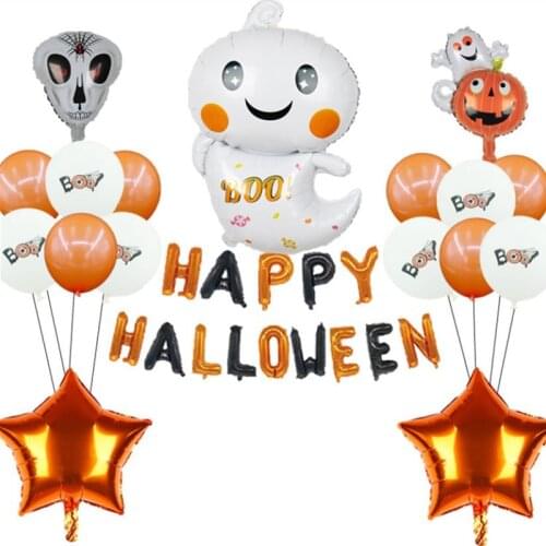 18pcs Balloons Halloween Pumpkin Ghost Skeletons Bat Spider Foil Balloons Festival Bar Home Party Decor Halloween Party Supplies
