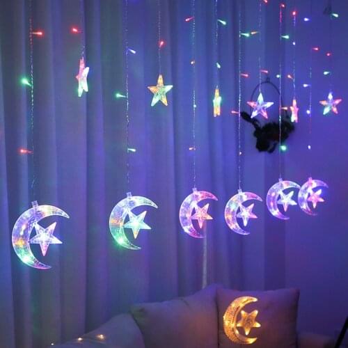 2.5M 220V LED Moon Star lamp String Curtain Lights Christmas Garlands Fairy Light Outdoor For Party Wedding Holiday Decoration
