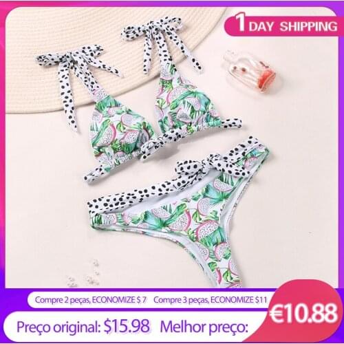 Miyouj Bow Bandage Bikinis 2021 Dragon Fruit Printing Swimwear Women Bathing Suit Fashion Dot Swimsuit String Bikini Sets