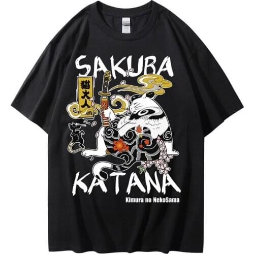 2021 New boys girl Skate Men SAKURA KATANA Printed T-shirt men/women Hip Hop Tshirt Men Top&Tee Cotton Tops Tees Streetwear