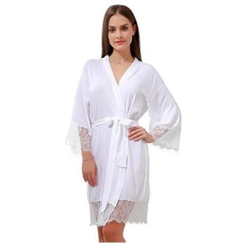 100% Cotton Soft and Comfortable Bathrobe for Women Personalized Lace Trim Sexy Women Kimono Nightgown Robes