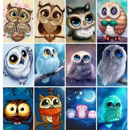 Huacan Diamond Painting Full Owl Living Room Wall Decoration Mosaic Cartoon Animal Embroidery Diamond Art