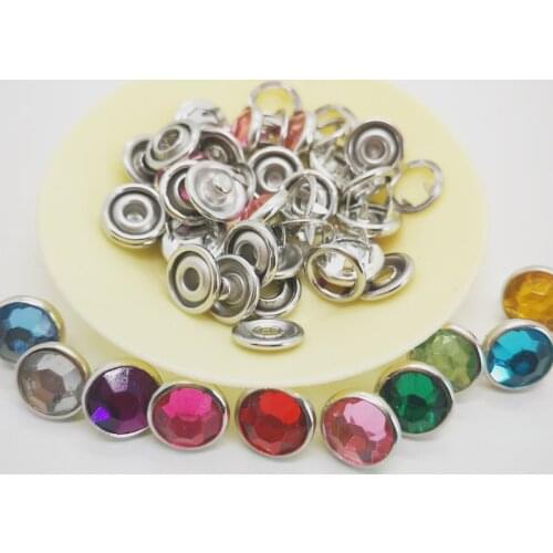 100SET 10mm rhinestone pearl Press Studs Snap Fastener Popper Prong Ring snap button for baby clothes