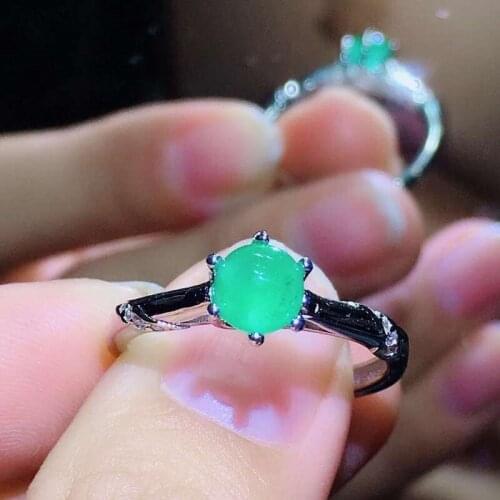Natural real green emerald round ring Per jewelry 6*6mm 0.8ct gemstone 925 sterling silver Fine handmade jewelry J210713