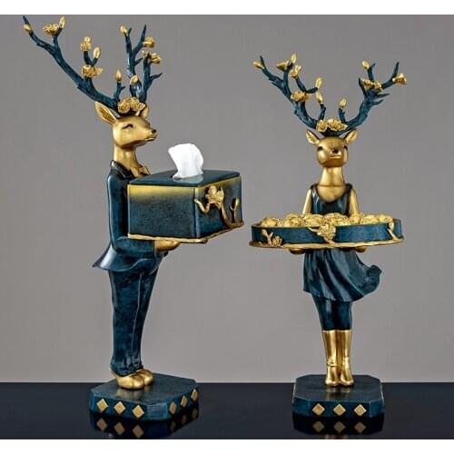 Creative European deer tissue box tray decoration living room tea table porch small items storage office desktop decorations