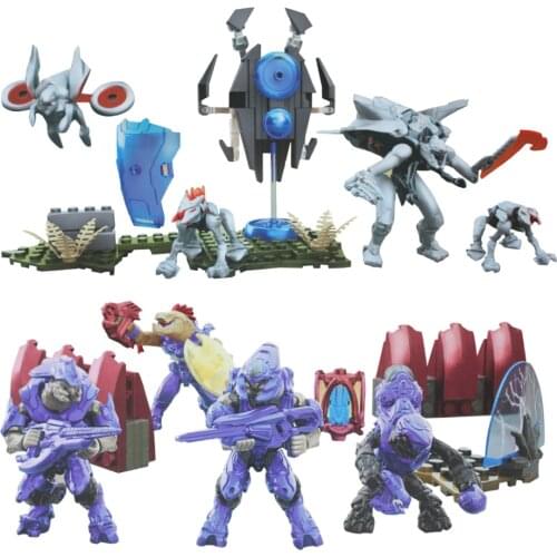 Lot Mega Bloks Halo UNSC Knight Lancer Crawler Covenant Storm Elite Jackal Minor Promethean Figure Building Blocks Toy Kids Gif