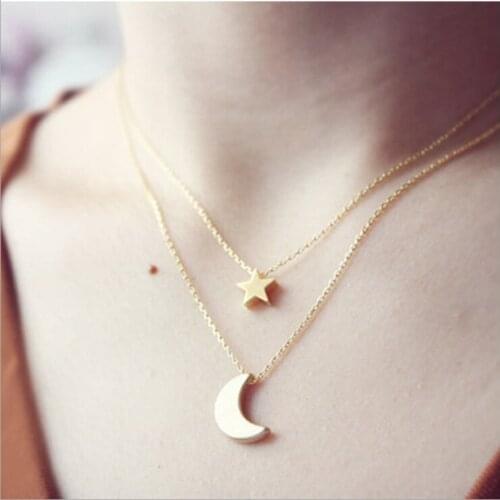 Fashion Moon Star Double Layer Exquisite Necklace Pendant Women Trendy Gold Silver Color Clavicle Chain Necklaces Jewelry