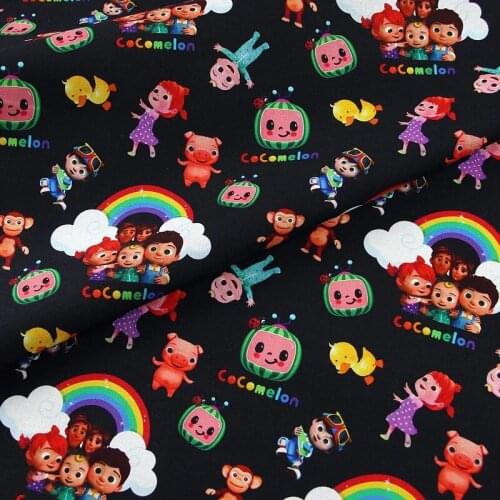 Cartoon Cocomelon Black Cotton Fabric for Kids Clothes Home Textile Sewing Quilting Handmade Patchwork DIY Needlework Material