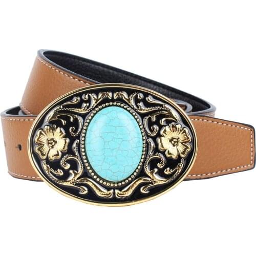 2x Mens Fashion Leather Waist Belt Waistband with Metal Wolf Pattern Buckle