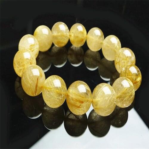 16mm Natural Brazil Yellow Hair Titanium Rutilated Quartz Crystal Round Loose Beads Women And Men Stretch Bracelet Just One