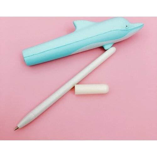 2020 New Creative Kawaii Dolphin Pen Cap Sticky Slow Rising Pencil Holder Soft Toy Decompression toys slow rebound PU toys