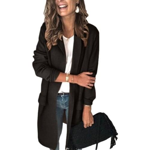 Autumn Elegant Women Blazers Solid Color Office Lady Dress Blazers Femme Plus Size Lapel Collar Slims Fit Long Blazer Jacket