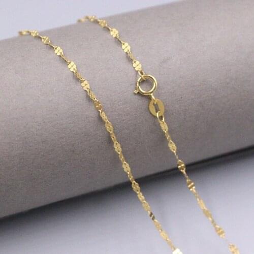 Genuine Real 18K Yellow Gold 1.8mm Lip-Shape Link Chain Necklace For Woman 17.7inch Stamp Au750