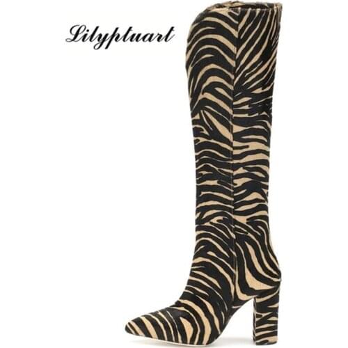 Thick Heel Snake Pattern Knee Boots Leopard V Mouth High Tube Show Boots Crocodile High Heel Straight Boots shoes for women