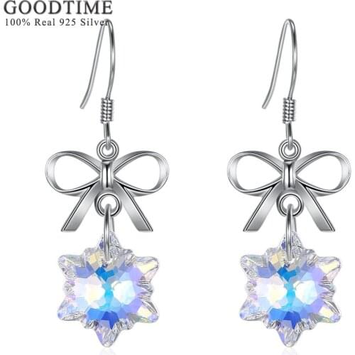 Pure S925 Sterling Silver Earrings Stylish Clear Crystal Flower Wedding Bride Snowflake Butterfly Earrings for Women Girl Gift