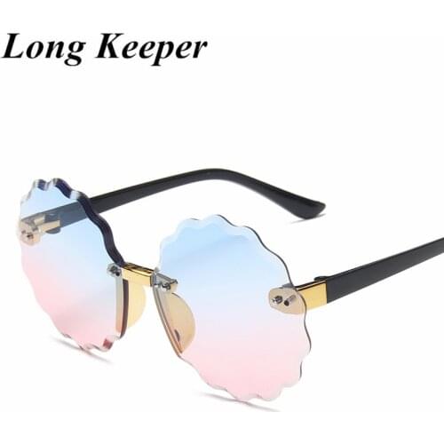 Rimless Big Round Sunglasses for Child Boys Girls Flower Gradient Sun Glasses Female Kids Glasses Shades Eyewear UV400