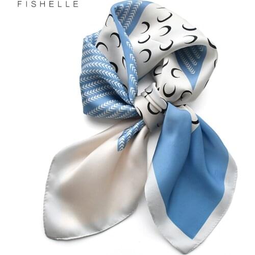 Light blue moon 100% twill silk scarf grace women headband printing 65 square bandana foulard ladies hair scarves headscarf warp