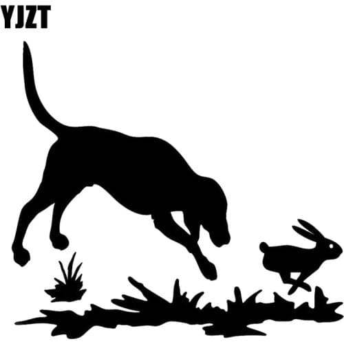 YJZT 15.2*13.6CM Rabbit And Dog Decal Hunting Window Vinyl Stickers Funny Cartoon Car Decals Black/Silver C6-1588