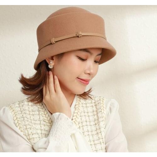 2021 Simple Pork Pie 100% Wool Hat Hepburn Fedora Women Felt hat Layer Cloche Hats 55-58CM